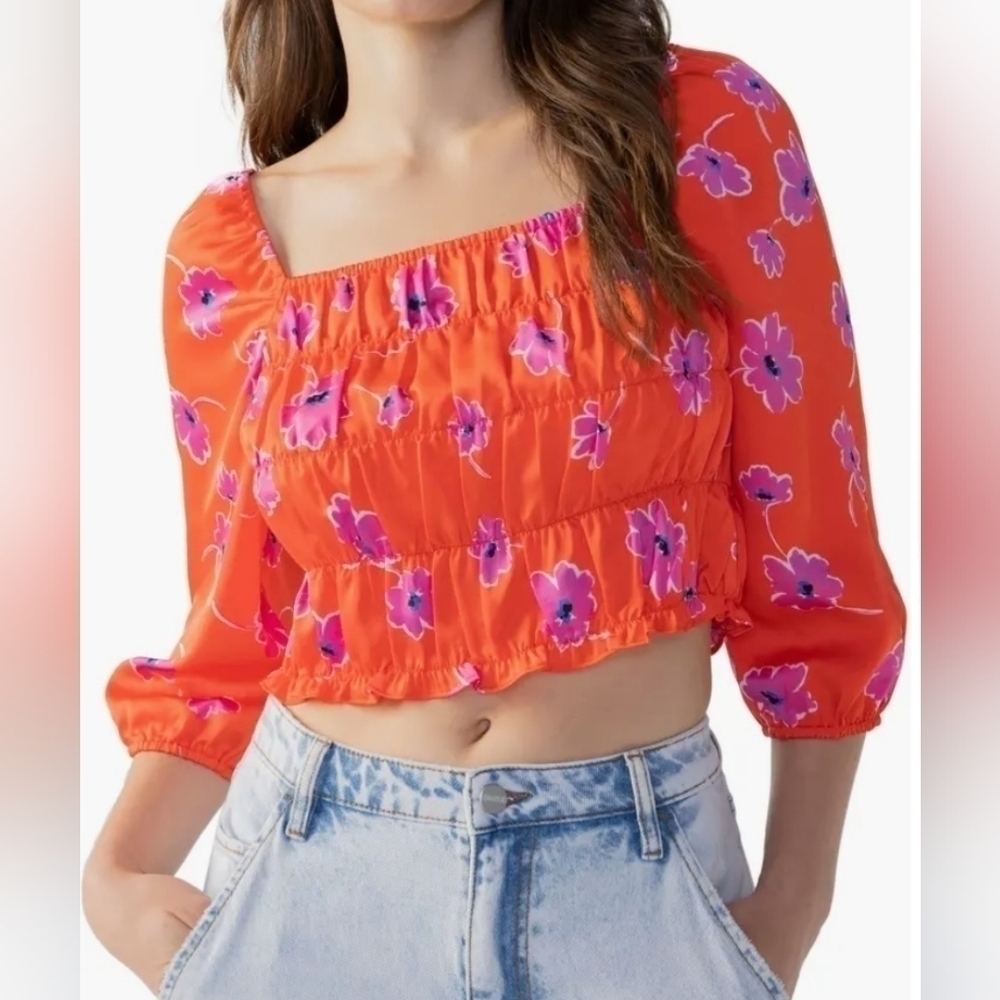 Sanctuary NWT Think of Me Smocked Crop Top Size Large